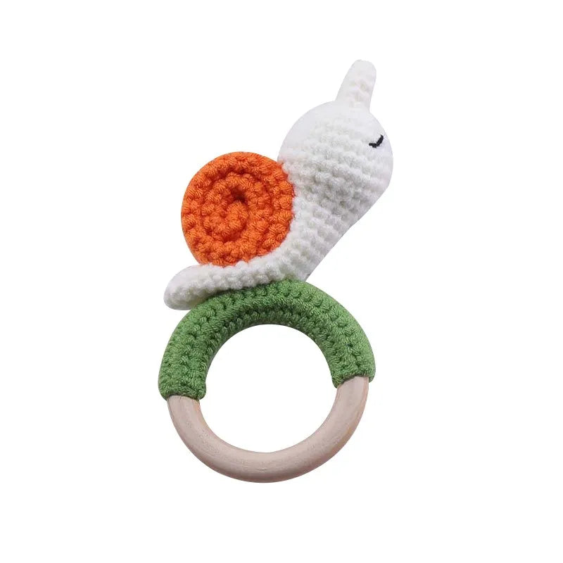 Crochet Wooden Animal Teether Rattle Newborn Sensory Toys