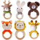 Crochet Wooden Animal Teether Rattle Newborn Sensory Toys