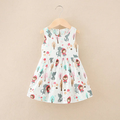 Plush girls’ dress - sleeveless a-line, assorted prints and patterns, cotton, for summer wear