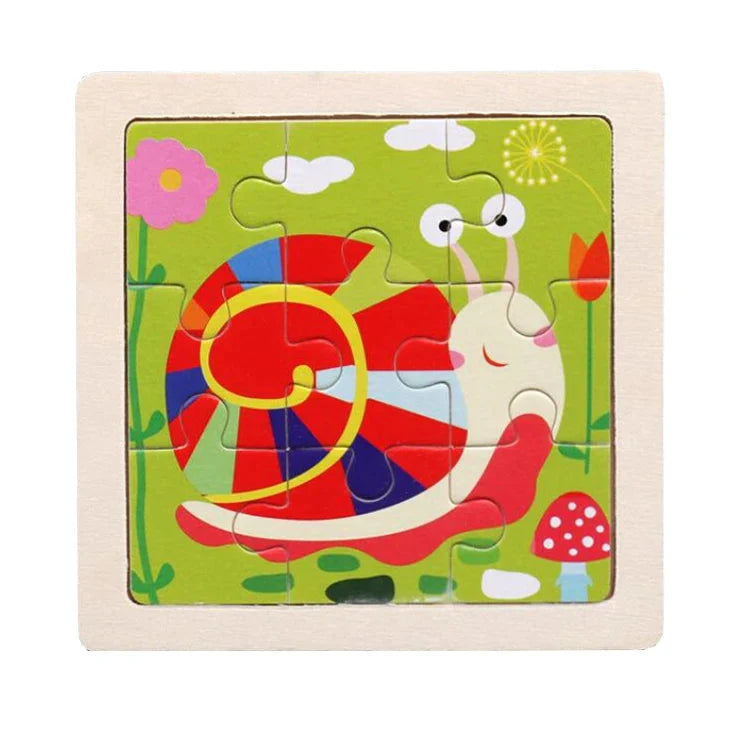 Wooden Kids Jigsaw Puzzle - Montessori Cartoon Animal Vehicle Educational Toy for Children