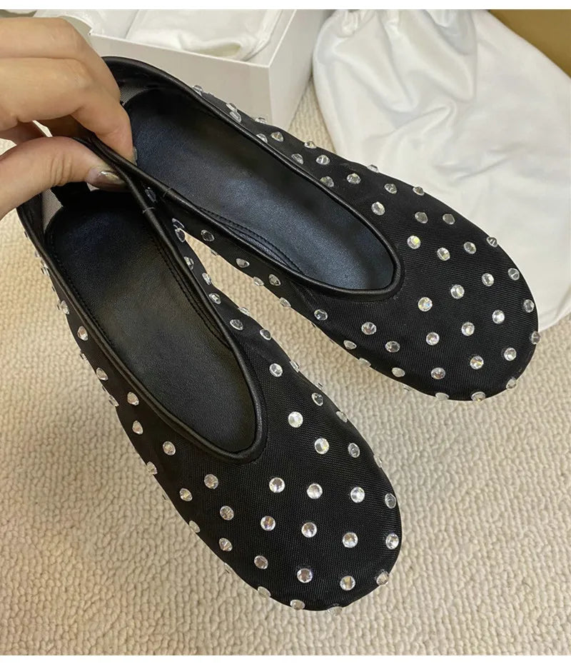Women Breathable Ballet Flats - Mesh Crystal, Casual Walking