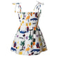 Plush girls' sundress - smocked bodice, daisy print, polyester, for casual summer outings