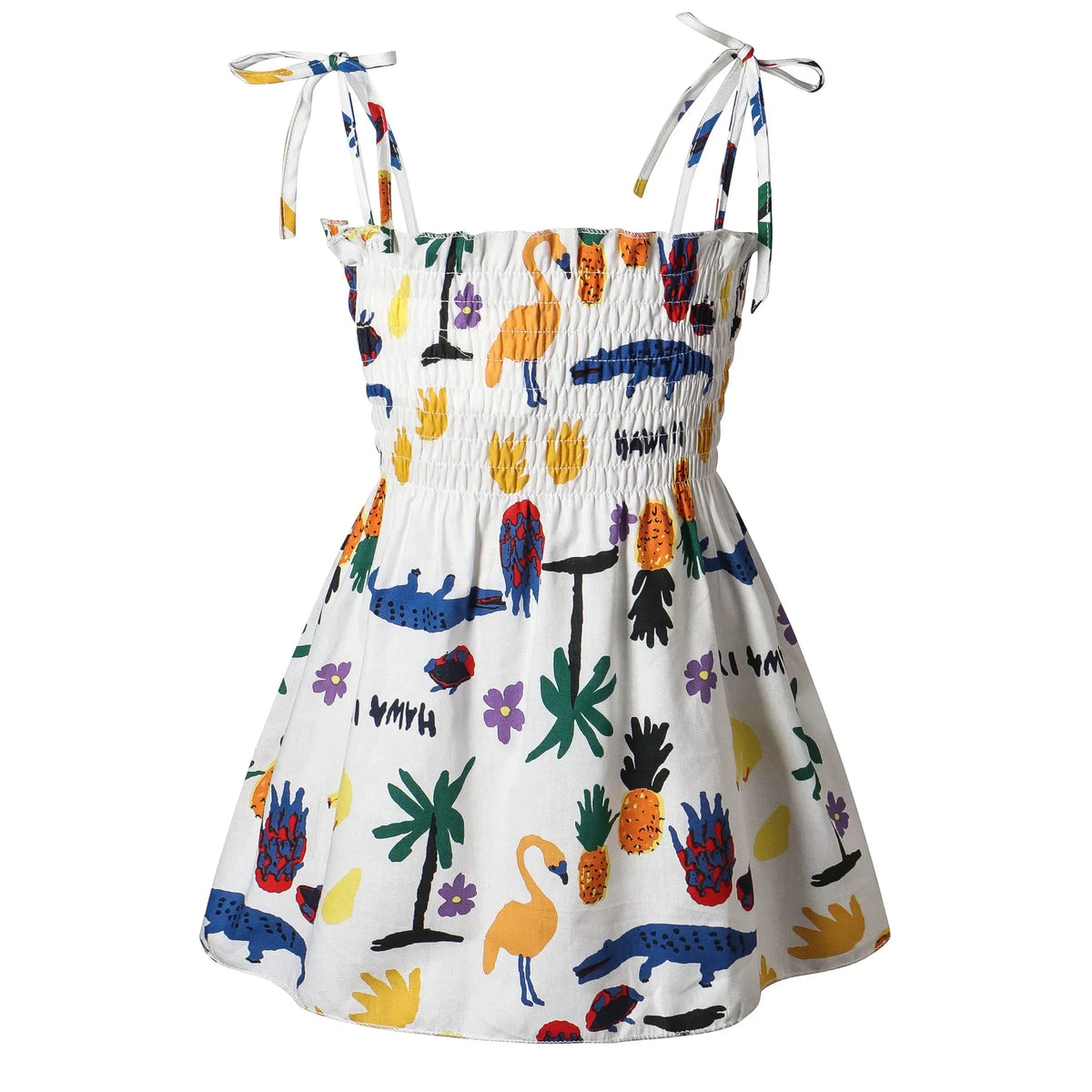 Plush girls' floral sundress - smocked bodice, polyester, for casual beach party