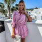 Breathable Cotton Women's Outfit: Blouse and Skirt Set with Button Closure and Elastic Waistband, Available in S-2XL-2