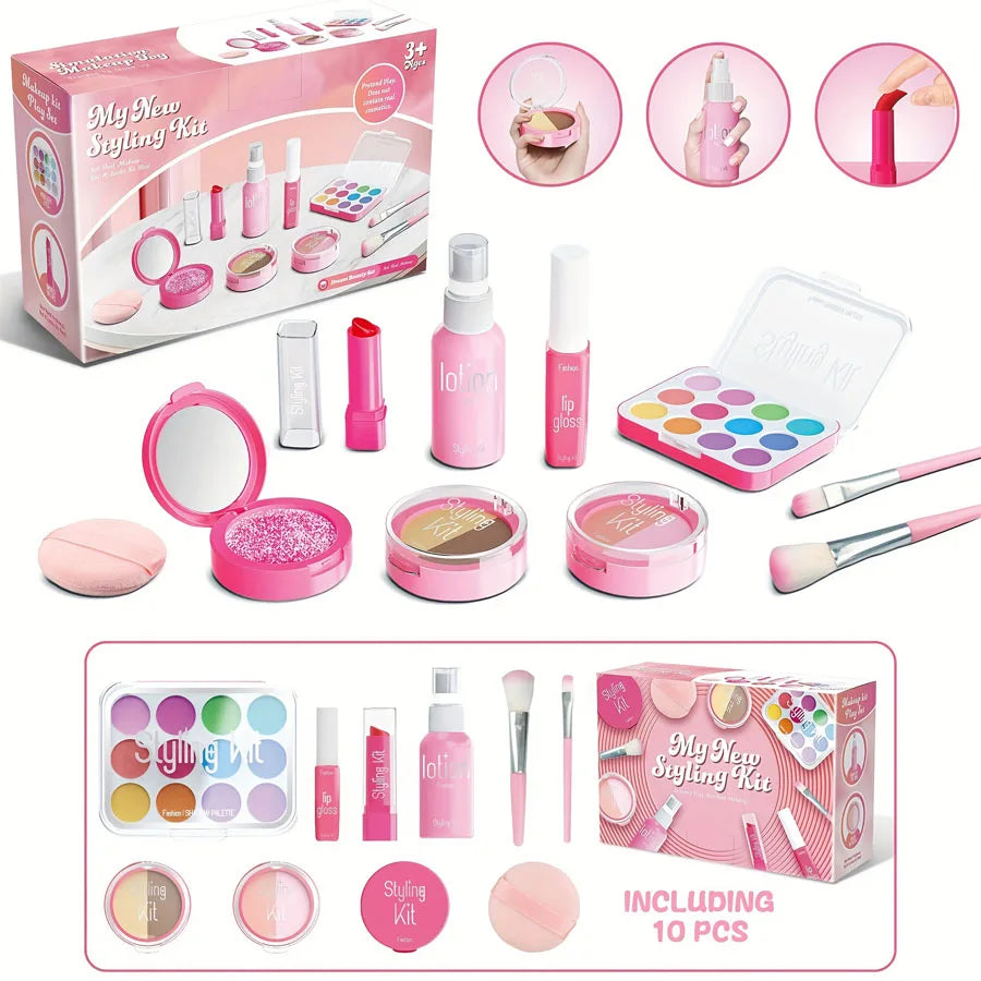 Kids Makeup Kit - Toy Makeup Kit For Pretend Play, 10-Piece Non-Toxic, No Liquid, Fall 2025 Gift