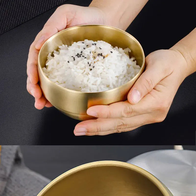 Steel Stainless Double Layer Rice Bowl With Lid Insulated