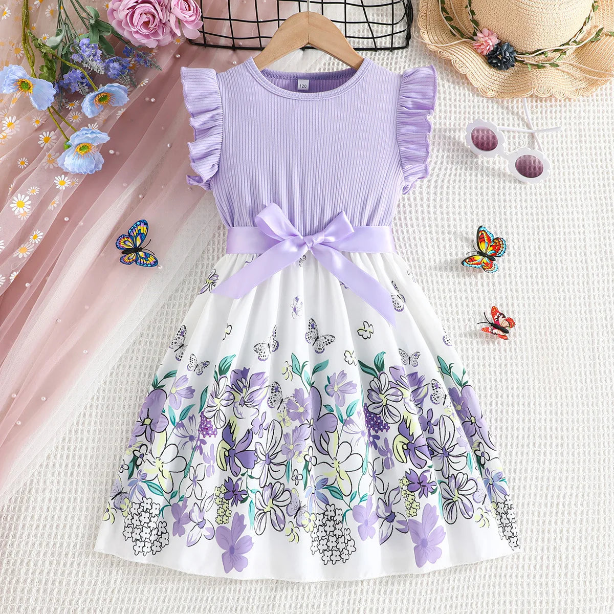girls' Breathable dress - lace-up sling, sleeveless, flowy, polyester, for summer