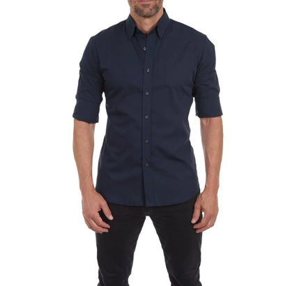 Casual Men's Oxford Zipper Shirt - Elastic Cotton Slim Fit for All Seasons