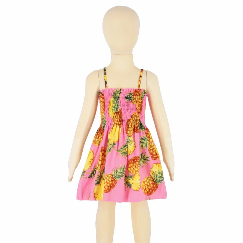 Plush girls' sundress - smocked bodice, daisy print, polyester, for casual summer outings