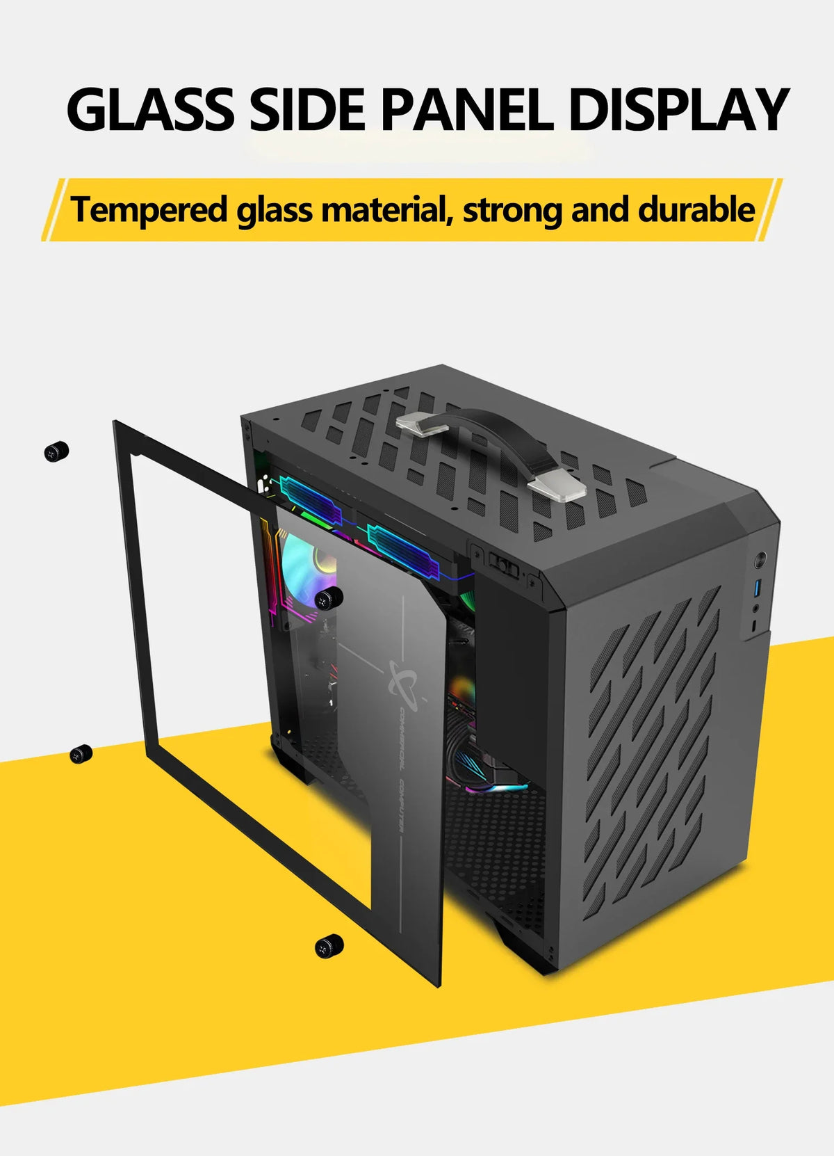 Mini ITX Case Glass Side 240mm Watercooling Travel-Friendly
