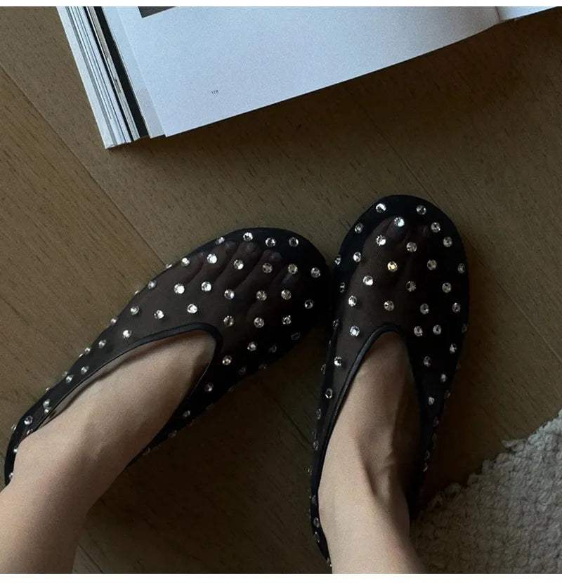Women Breathable Ballet Flats - Mesh Crystal, Casual Walking