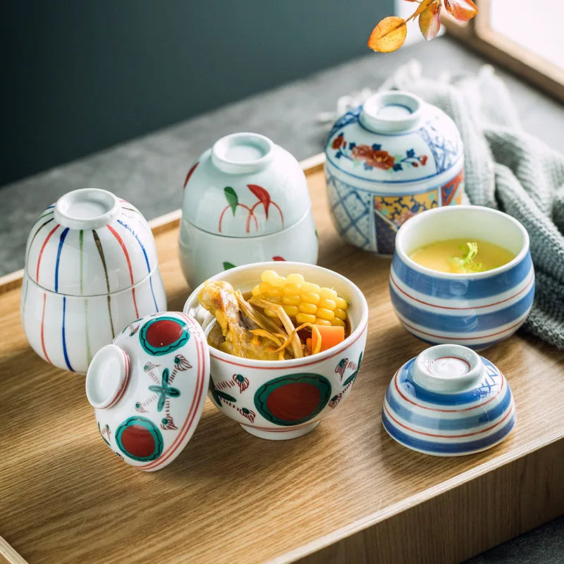 Hand Painted Japanese Ceramic Lidded Dessert Bowls Kit