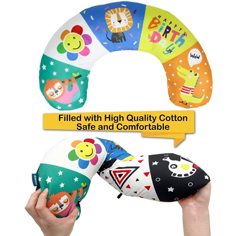 Contrast High Baby Tummy Time Pillow with Mirror, Teething Toy, and Crinkle Paper for Infants 0-6 Months