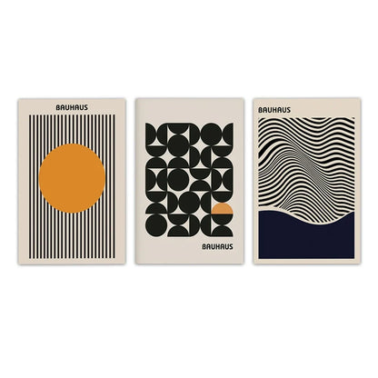 Contemporary Bauhaus Patterned Wall Art Prints Three Piece Kit