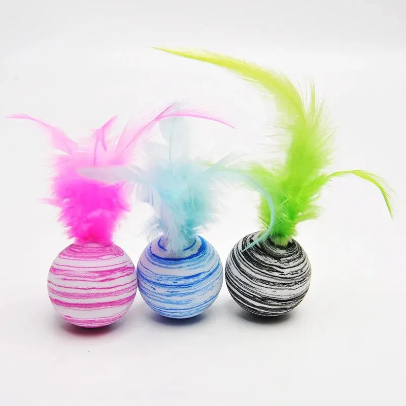Toy Cat Striped Ball Interactive - Fun Pet Play, 5g Feather Toy