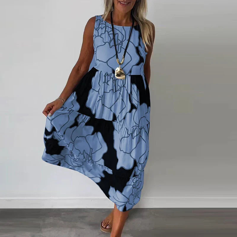 Variant image for Floral Maxi Dress for Women, Sleeveless Long Dress in Breathable Fabric with Boatneck Neckline and Flattering Fit-25