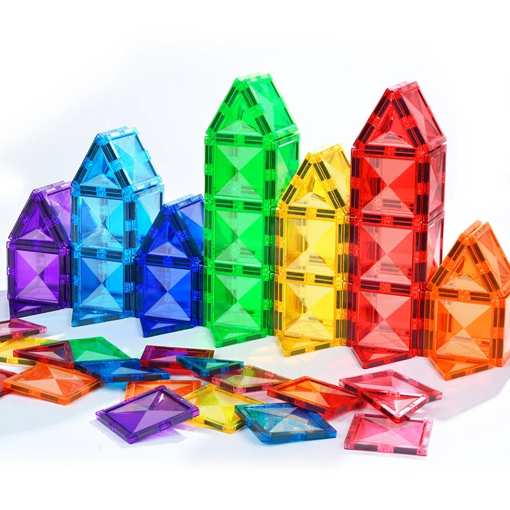3D Magnetic Building Blocks Kit - Diamond-Shaped Tiles for Kids Ages 3-8, STEM Construction Toys, Creative Vehicle Building, Educational Fun