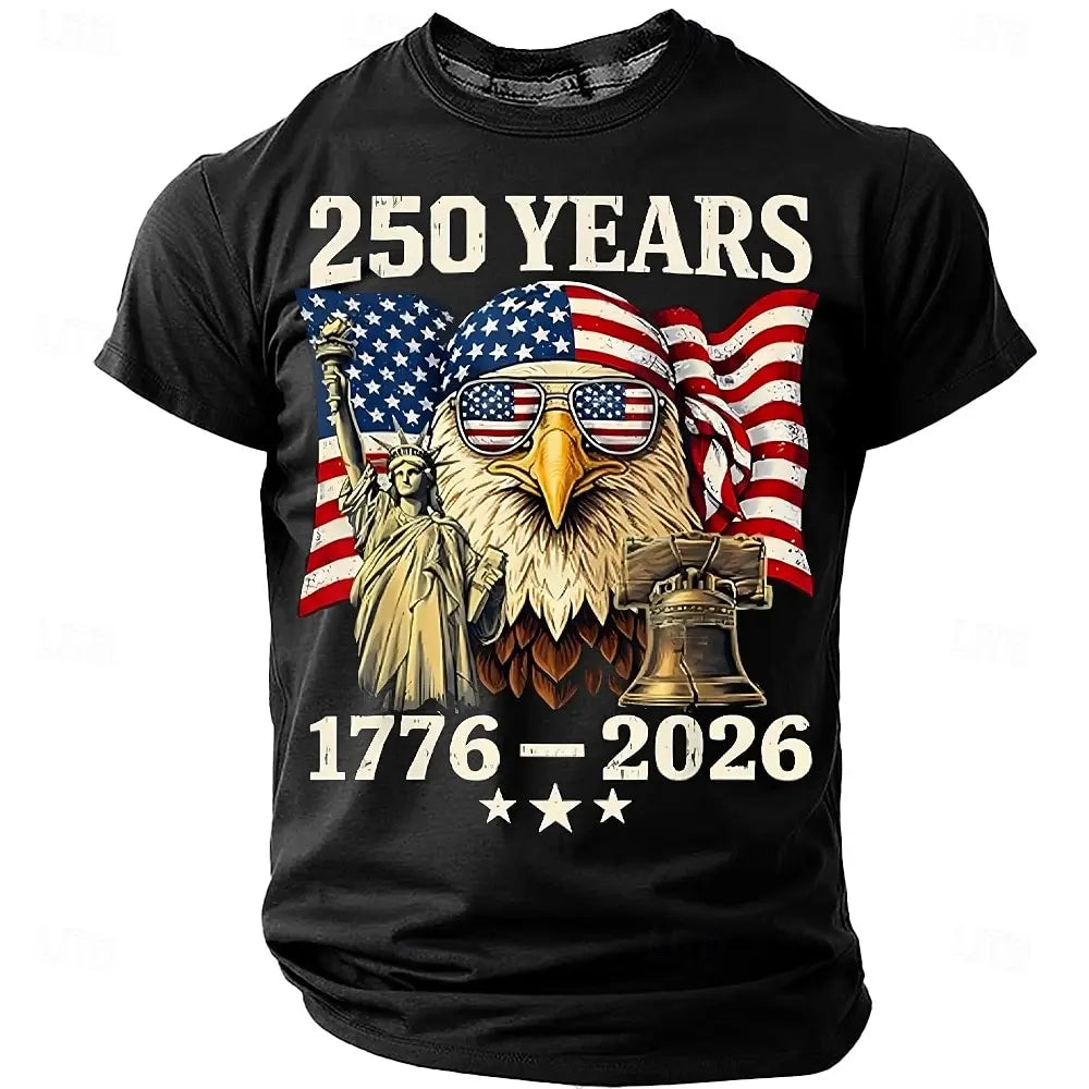 Plush unisex graphic tee - distressed flag print, 250-year design, durable cotton, casual everyday wear