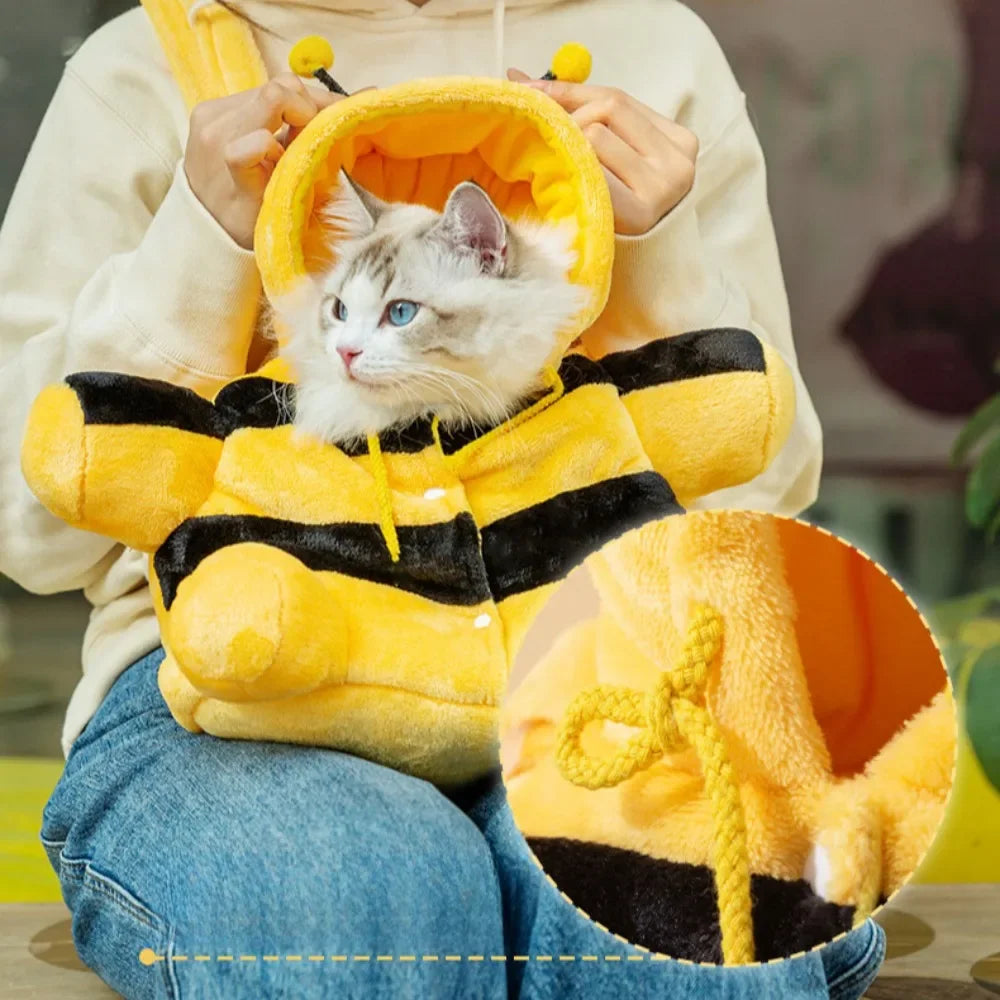Cute Pet Carrier Bag - Plush Warm Carrier for Cats, Autumn & Winter Outings, Cozy Bee House Toy, Pet Clothes