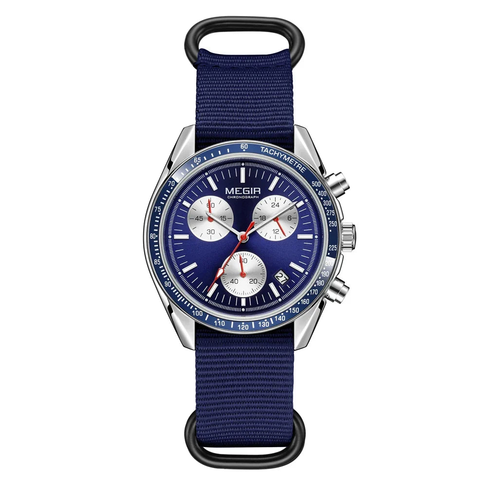 Quartz Chronograph Watch Blue Nylon Strap Water-Resistant