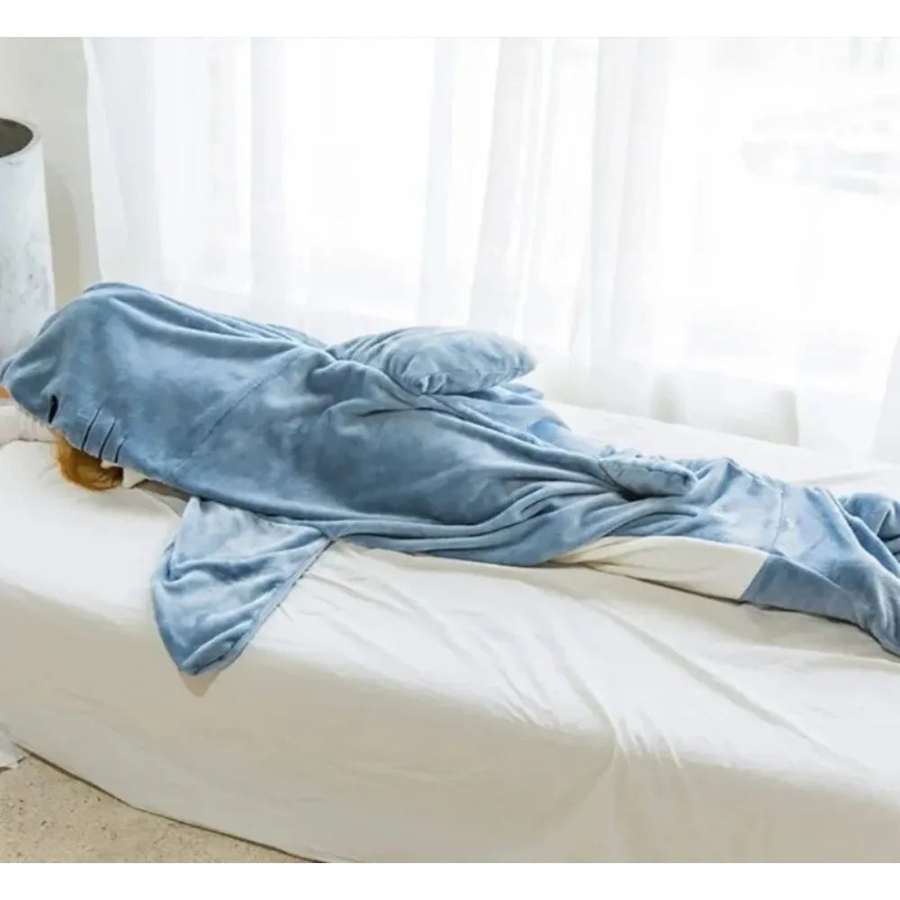 Shark Cartoon Flannel Sleeping Bag Pajamas - Hooded Cozy Animal Nightgown for Kids