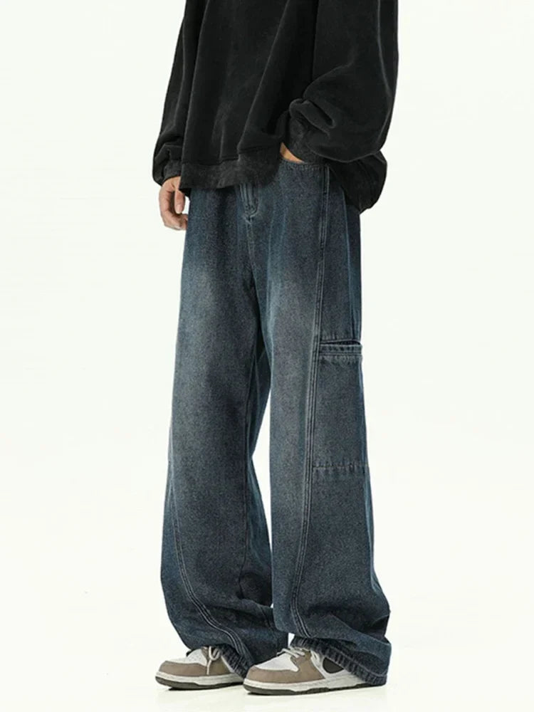Mens Oversized Cargo Jeans - Wide Leg, Denim, Street