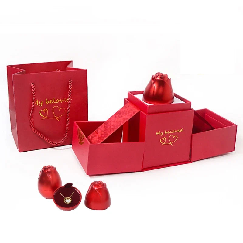 Rose Lifting Gift Box Necklace Ring Display Box For Women