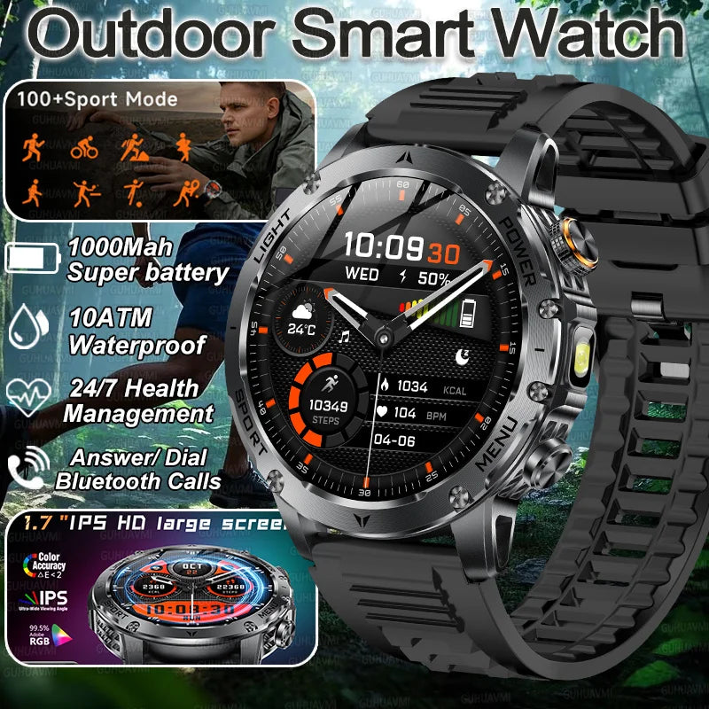 Smart Watch Military Grade Outdoor Fitness Tracker 10ATM Water-Resistant 100 Plus Sports Modes Fall 2025 Gift