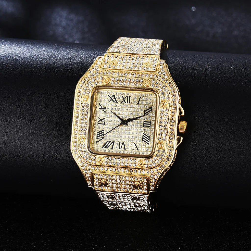 Watch Gold Rhinestone Bracelet Unisex Wristwatch Holiday 2025 Sparkling Quartz Statement Gift