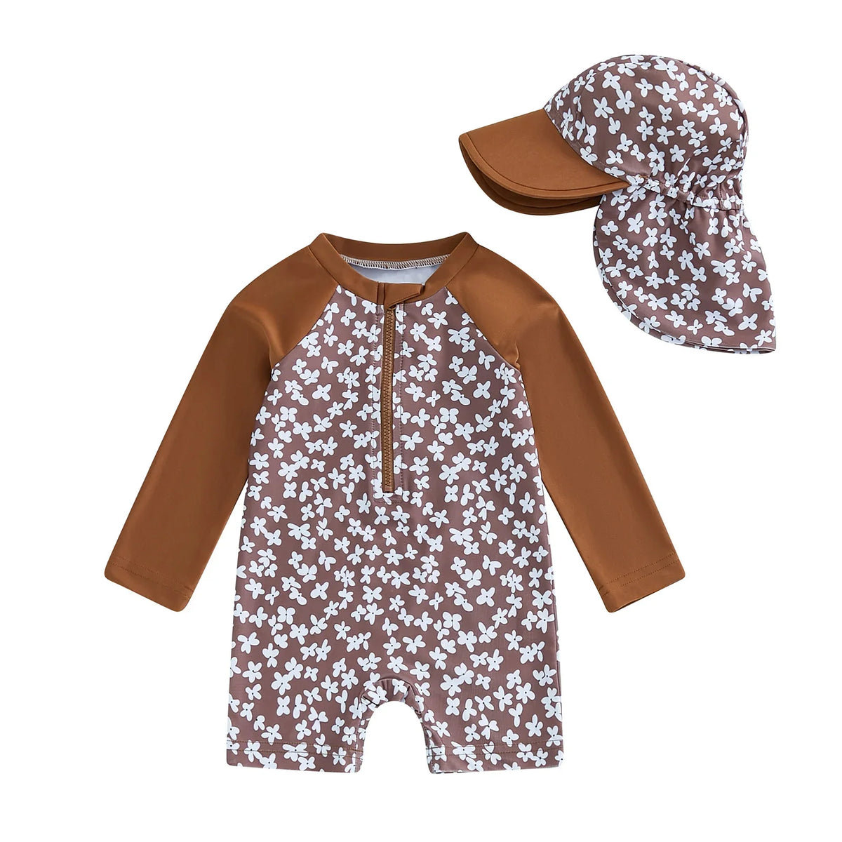 Light Sturdy Toddler Girl Rash Guard Swimsuit - Long Sleeve Floral Flamingo Print, Polyester Elastane, Beachwear