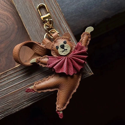 Leather PU Bag Charm Personal Dancing Bear Keychain Gift