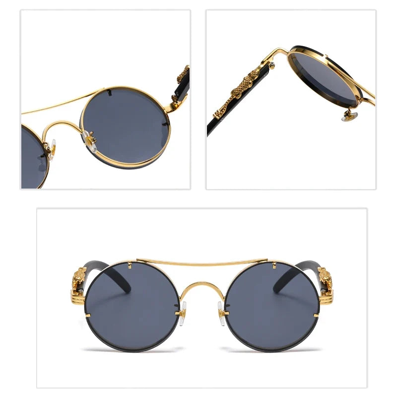 Punk Retro Round Sunglasses for Men & Women - Fashionable Double Bridge Design for Travel and Shopping
