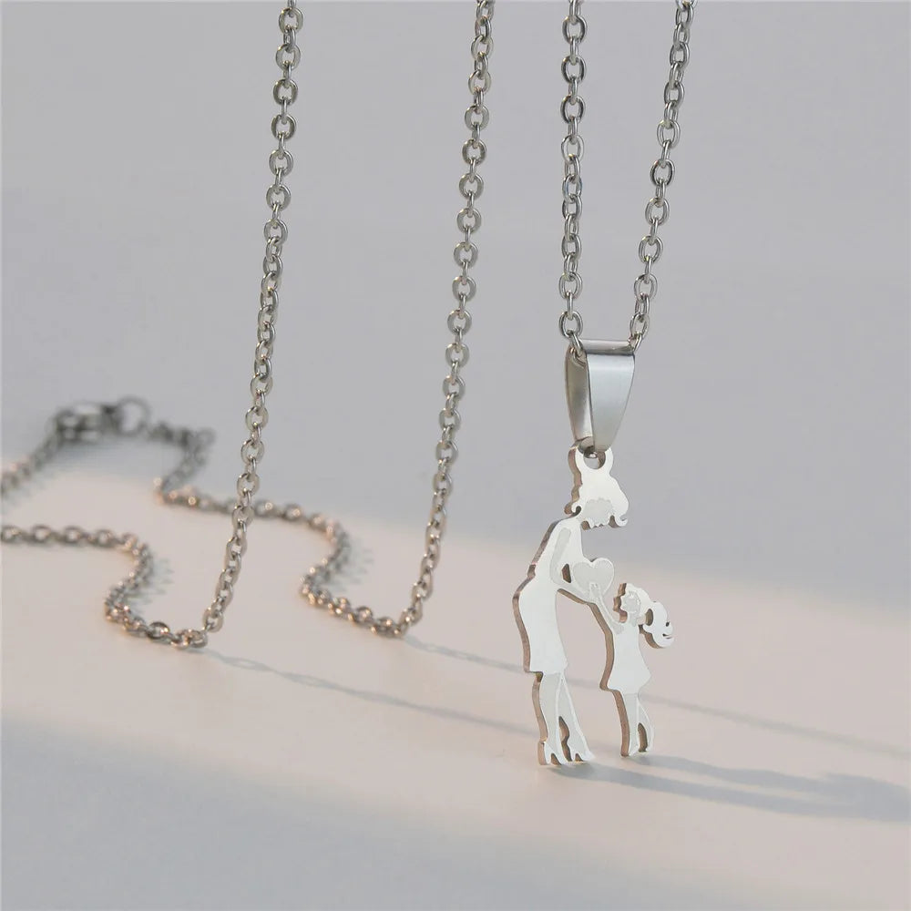 Mother's Day Gift Children Family Stainless Steel Jewelry – Silver Stainless Steel Mother & Kids Pendant Necklace