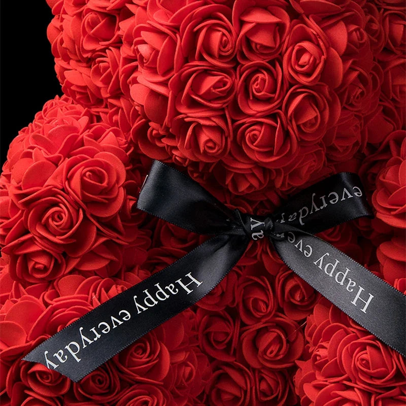 Rose Faux Teddy Bear with Gift Box and Lights - Romantic Anniversary or Valentine's Day Gift, Wedding Decor