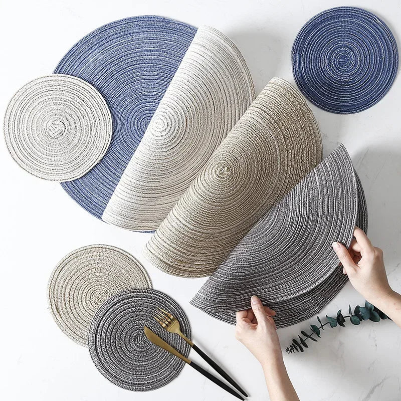 6pcs Round Woven Ramie Placemats - Anti-Slip Table Mats for Dining, Kitchen & Cafe Use