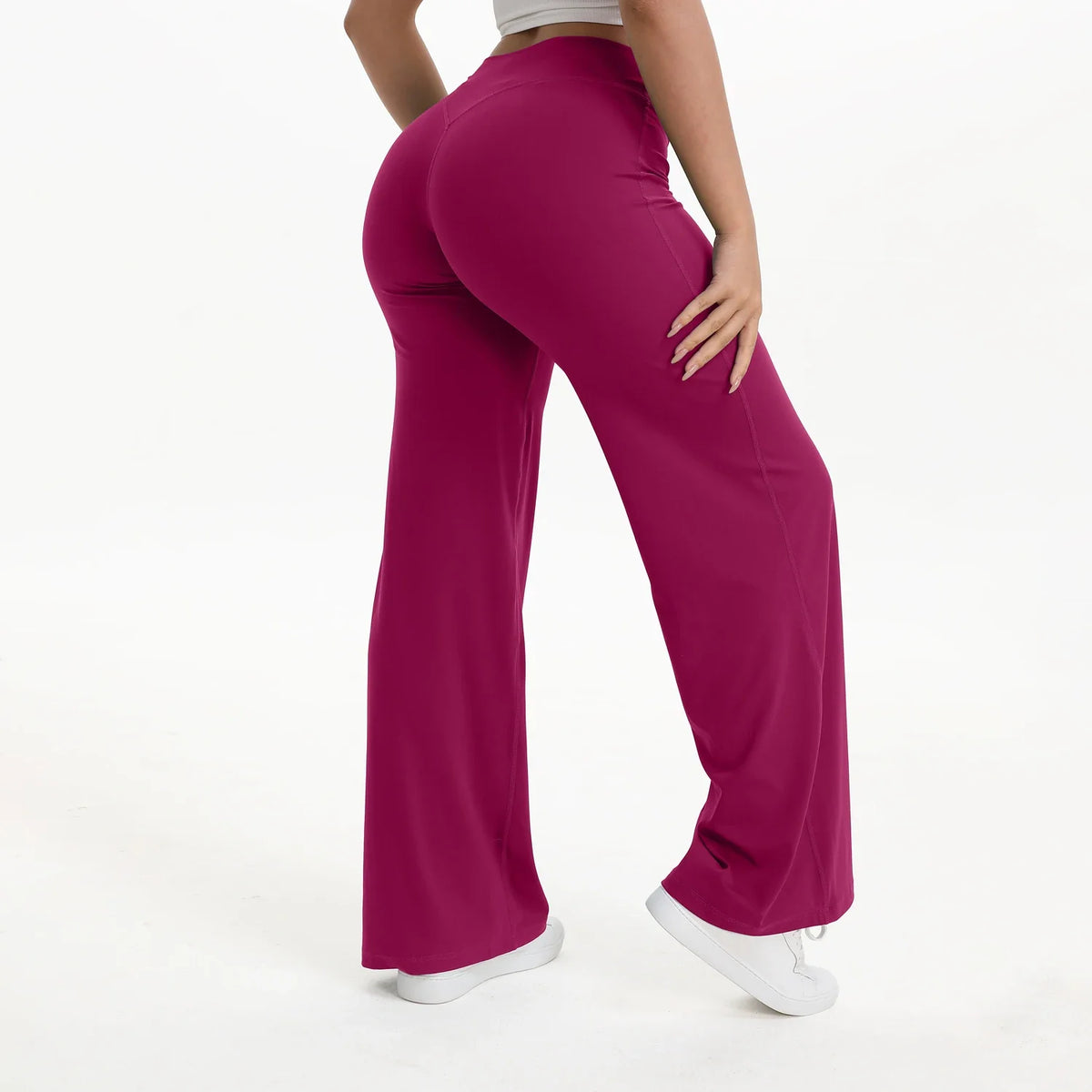 Plush and flattering women's yoga pants - mid-waist straight leg, nylon/elastane blend, for gym and Pilates