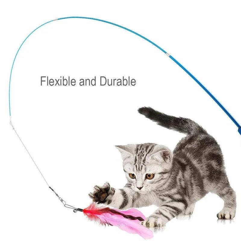 11pcs Replacement Cat Feather Toy Kit - Retractable Cat Stick for Play, Sturdy Feather Toys