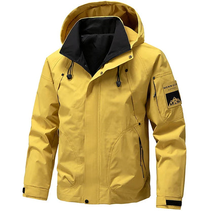 Water-Resistant Relaxed Men's Jacket - Hooded Polyester, Camping