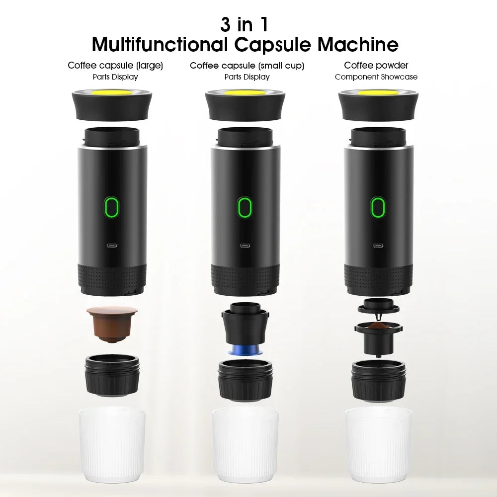 Cordless Motor-Driven Travel-Friendly Espresso Coffee Machine - 3-in-1 Travel Coffee Maker for Car & Household