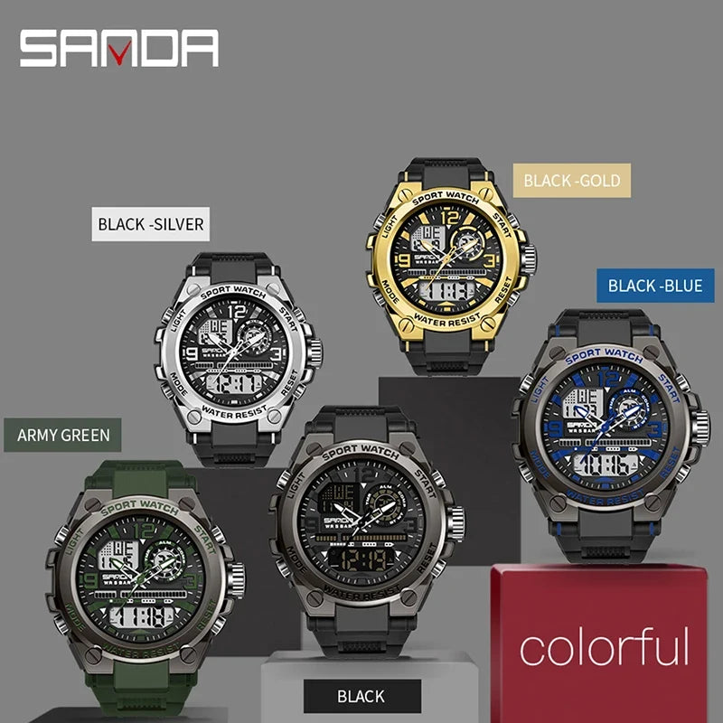 Sports Digital Watch Dual Display LED Military Style Rugged Watch Fall 2026 Water Resistant