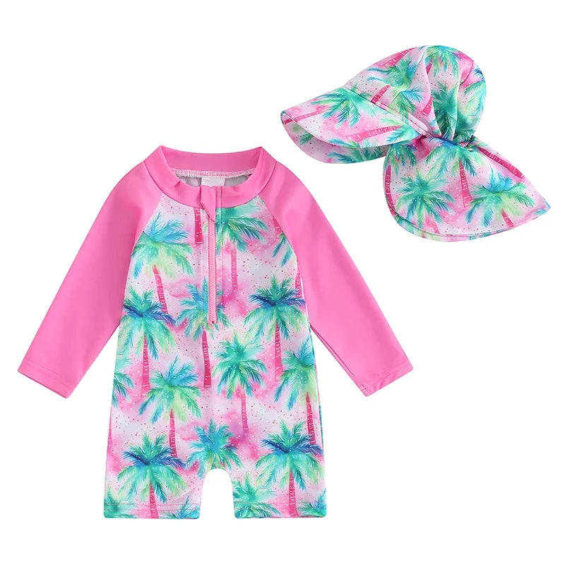 Light Toddler Boys Rash Guard Swimsuit - Long Sleeve, Turtle Print, Polyester, Beachwear