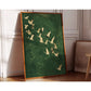 Wall Cranes Art Emerald Green Canvas With Gold Accents