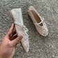 Women Breathable Ballet Flats - Mary Jane Mesh, Embroidered