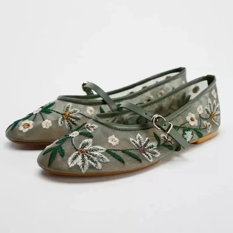 Womens Breathable Ballet Flats - Mary Jane, Mesh, Summer