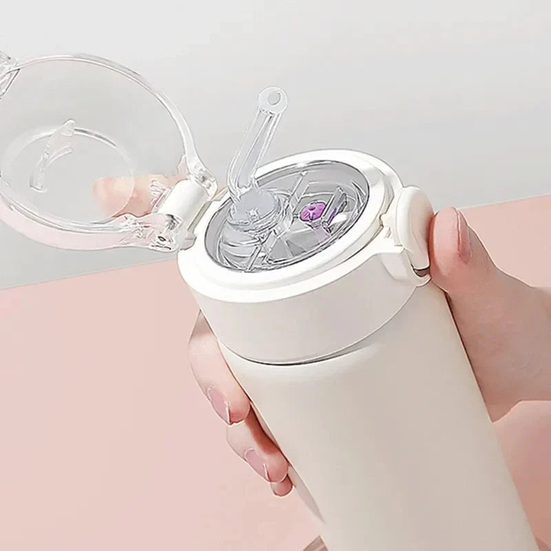 Stainless 380ml Steel Vacuum Flask With Straw Girls Thermos