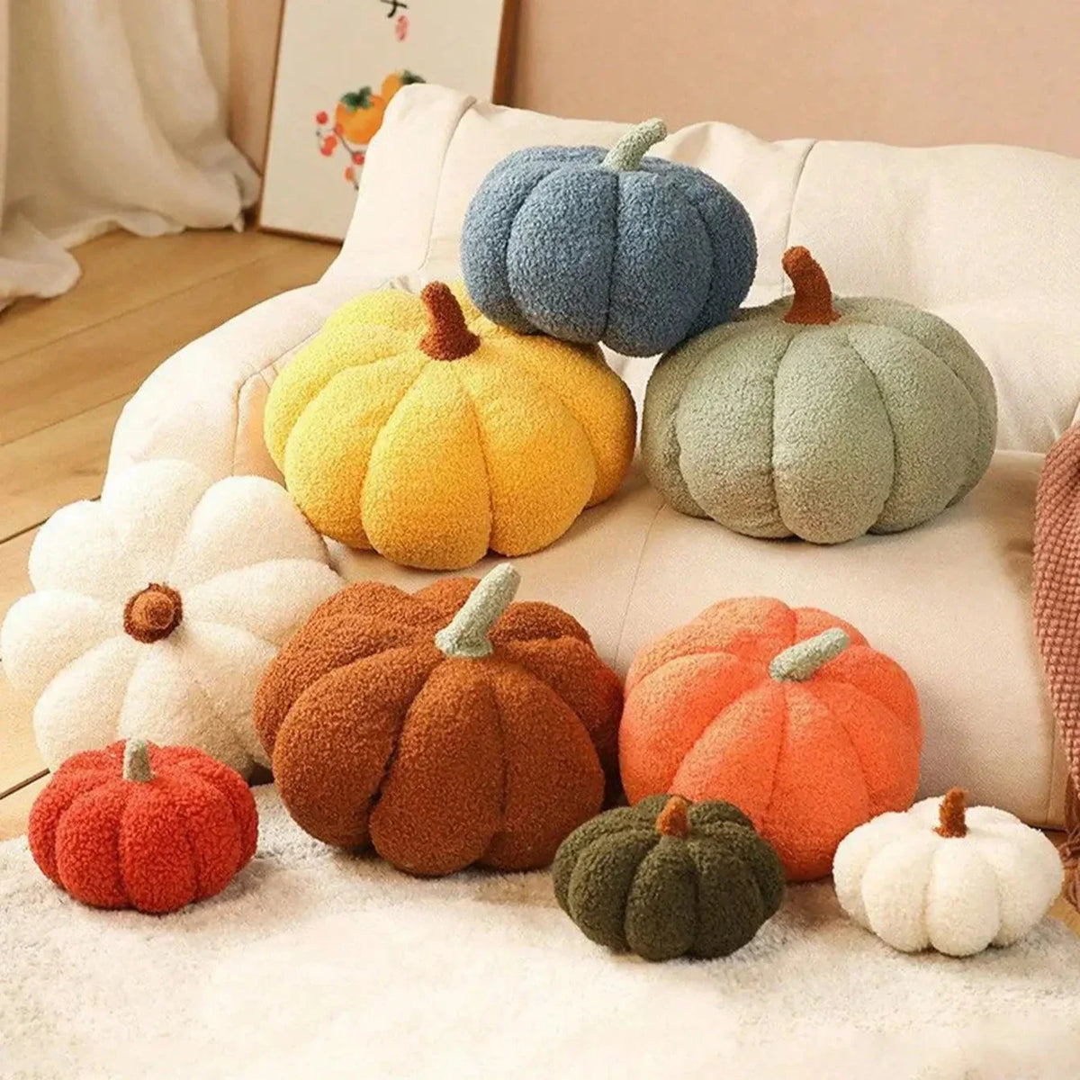 Cozy Sherpa & Boucle Throw Pillow for Fall & Halloween Household Decor, Ideal Gift for Kids and Babies – Plush Pumpkin Cushion