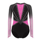 Girls' Stretchy Leotard - flattering, rhinestone-detailed, long-sleeve, mesh-panel, polyester elastane, for gymnastics