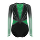 Girls' Stretchy Leotard - flattering, rhinestone-detailed, long-sleeve, mesh-panel, polyester elastane, for gymnastics