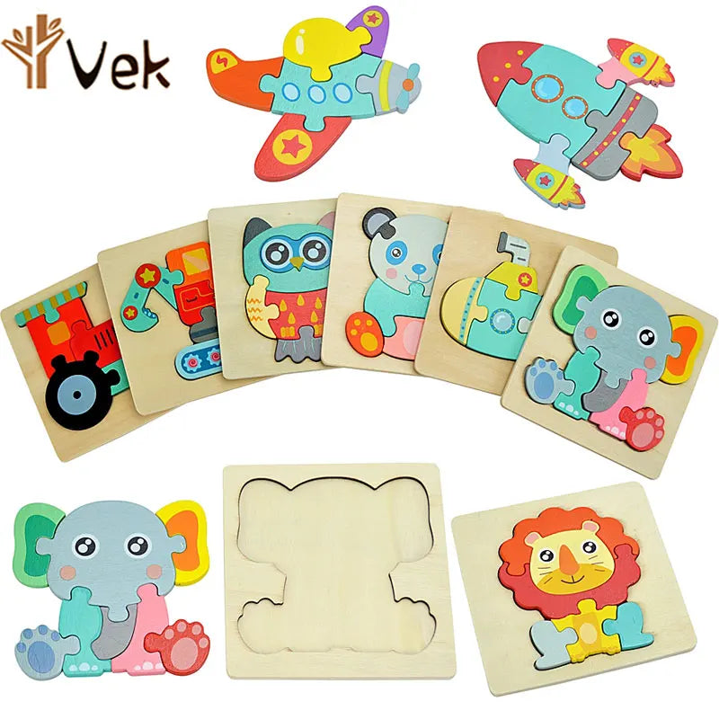 Wooden 3D Animal and Vehicle Puzzle for Kids, Educational Montessori Toy for Cognitive Development and Fine Motor Skills