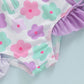 Plush Toddler Girls' Swimsuit - Long Sleeve, Zip Front, Flattering Flower Print, Polyester, Beach & Pool Swimwear